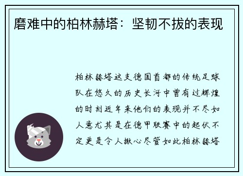 磨难中的柏林赫塔：坚韧不拔的表现